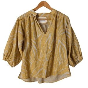 CLOSED Boho Yellow Print V-Neck Blouse Balloon Sleeves, Small
